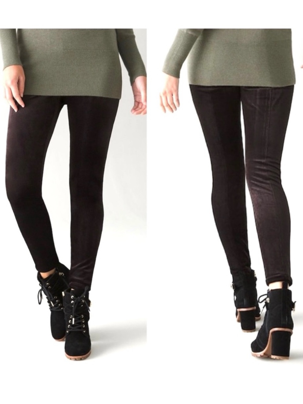 WHBM Velvet Corduroy Runway Leggings Women’s Size 12 Smoothing Stretch Black